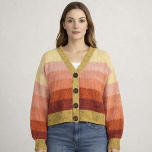 Urban Outfitters Womens Multicolor Cropped Cardigan Chunky Knit Striped Size S